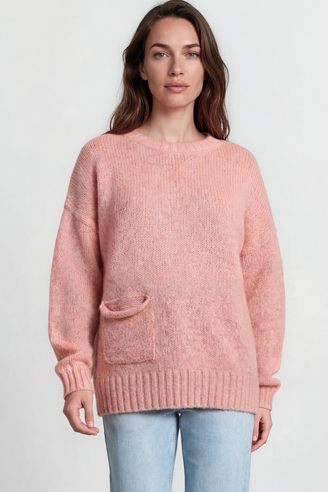 Model wearing Caesar Jumper in Pink from Salty Crush