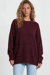 Model wearing Caesar Jumper in Wine from Salty Crush
