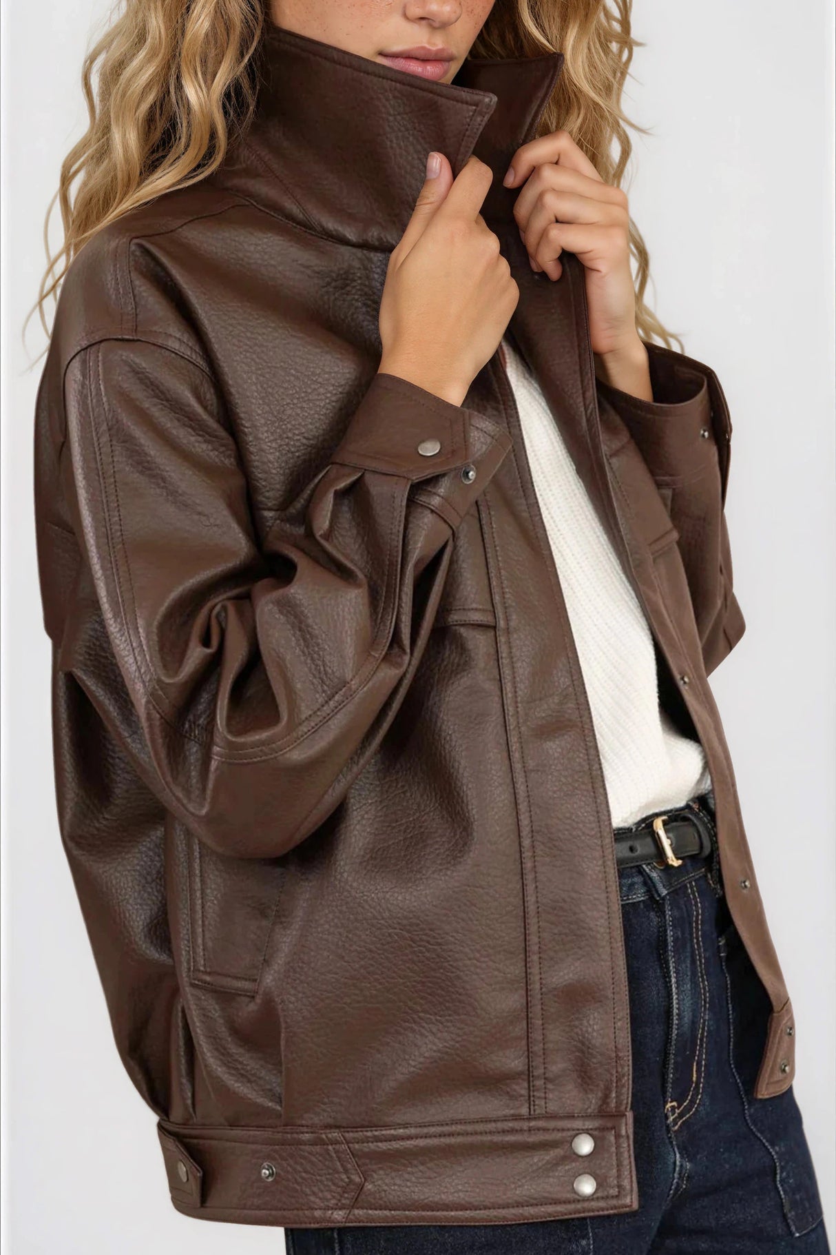 Caleb Jacket - PU Leather Relaxed Utility Jacket in Chocolate