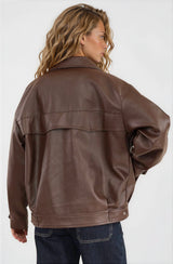Caleb Jacket - PU Leather Relaxed Utility Jacket in Chocolate