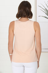 Cali Tank Top - Relaxed Crew Neckline Tank Top in Beige