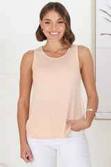 Cali Tank Top - Relaxed Crew Neckline Tank Top in Beige