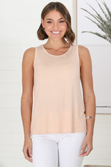 Cali Tank Top - Relaxed Crew Neckline Tank Top in Beige