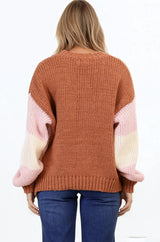 Candie Jumper - Crew Neck Colour Block Knit Jumper in Neapolitan
