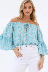 Carissa Top - On or Off Shoulder Pull Over Top in Siena Print