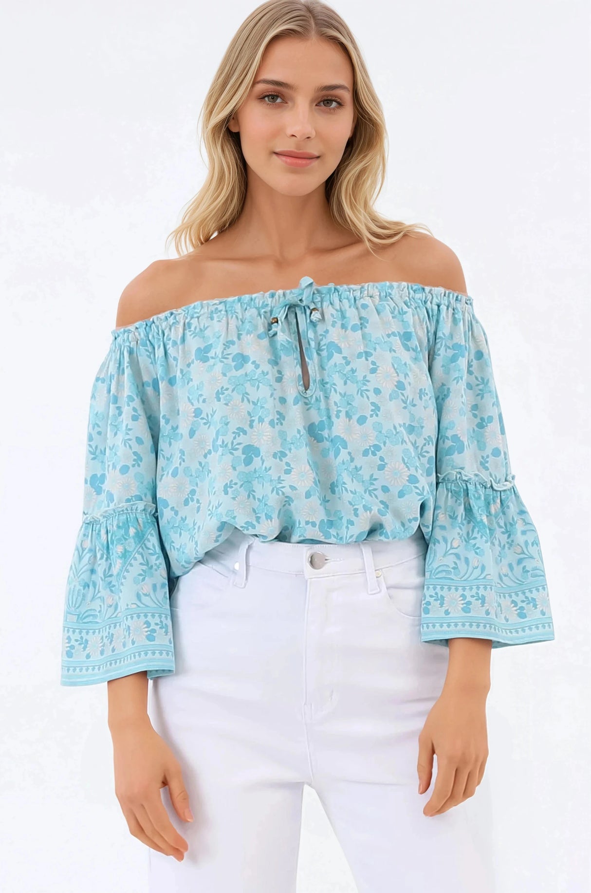 Carissa Top - On or Off Shoulder Pull Over Top in Siena Print
