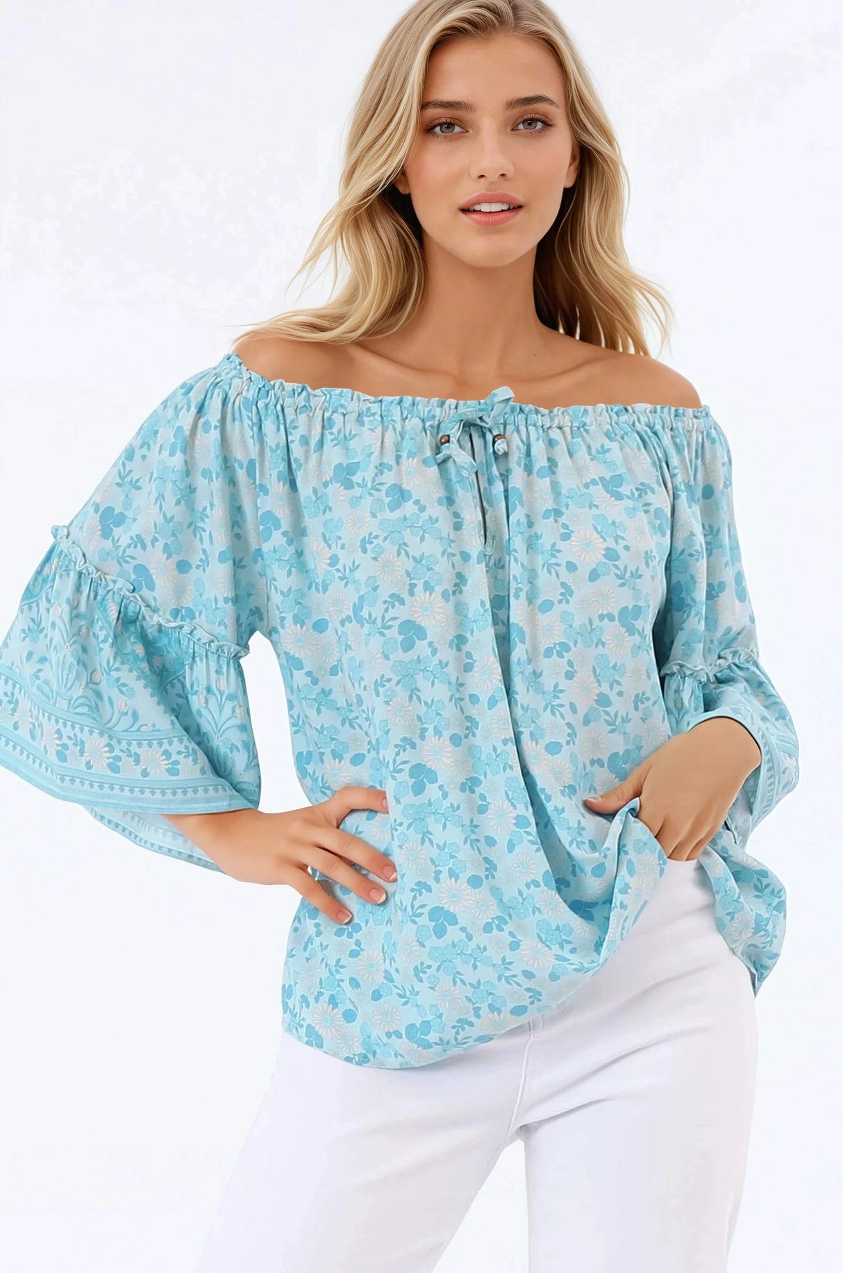 Carissa Top - On or Off Shoulder Pull Over Top in Siena Print