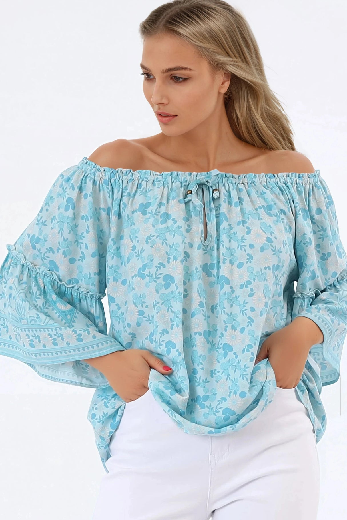 Carissa Top - On or Off Shoulder Pull Over Top in Siena Print