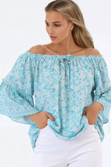 Carissa Top - On or Off Shoulder Pull Over Top in Siena Print