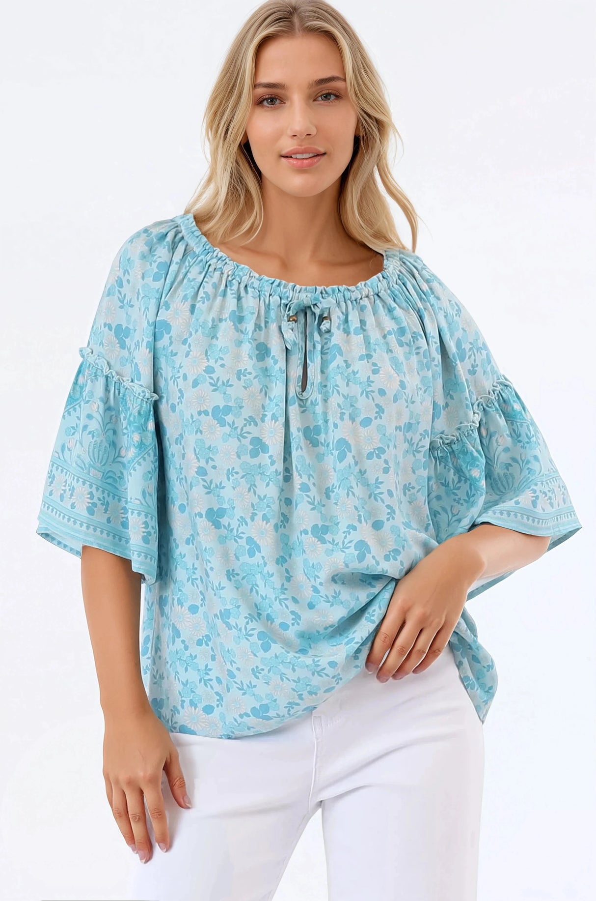 Carissa Top - On or Off Shoulder Pull Over Top in Siena Print