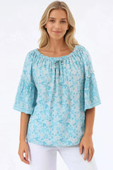 Carissa Top - On or Off Shoulder Pull Over Top in Siena Print