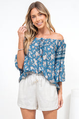 Carissa Top - On or Off Shoulder Pull Over Top in Muscari Print