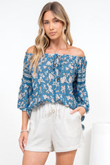 Carissa Top - On or Off Shoulder Pull Over Top in Muscari Print