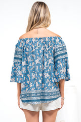 Carissa Top - On or Off Shoulder Pull Over Top in Muscari Print