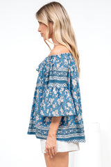 Carissa Top - On or Off Shoulder Pull Over Top in Muscari Print