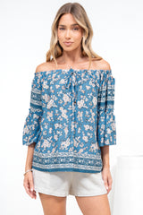 Carissa Top - On or Off Shoulder Pull Over Top in Muscari Print