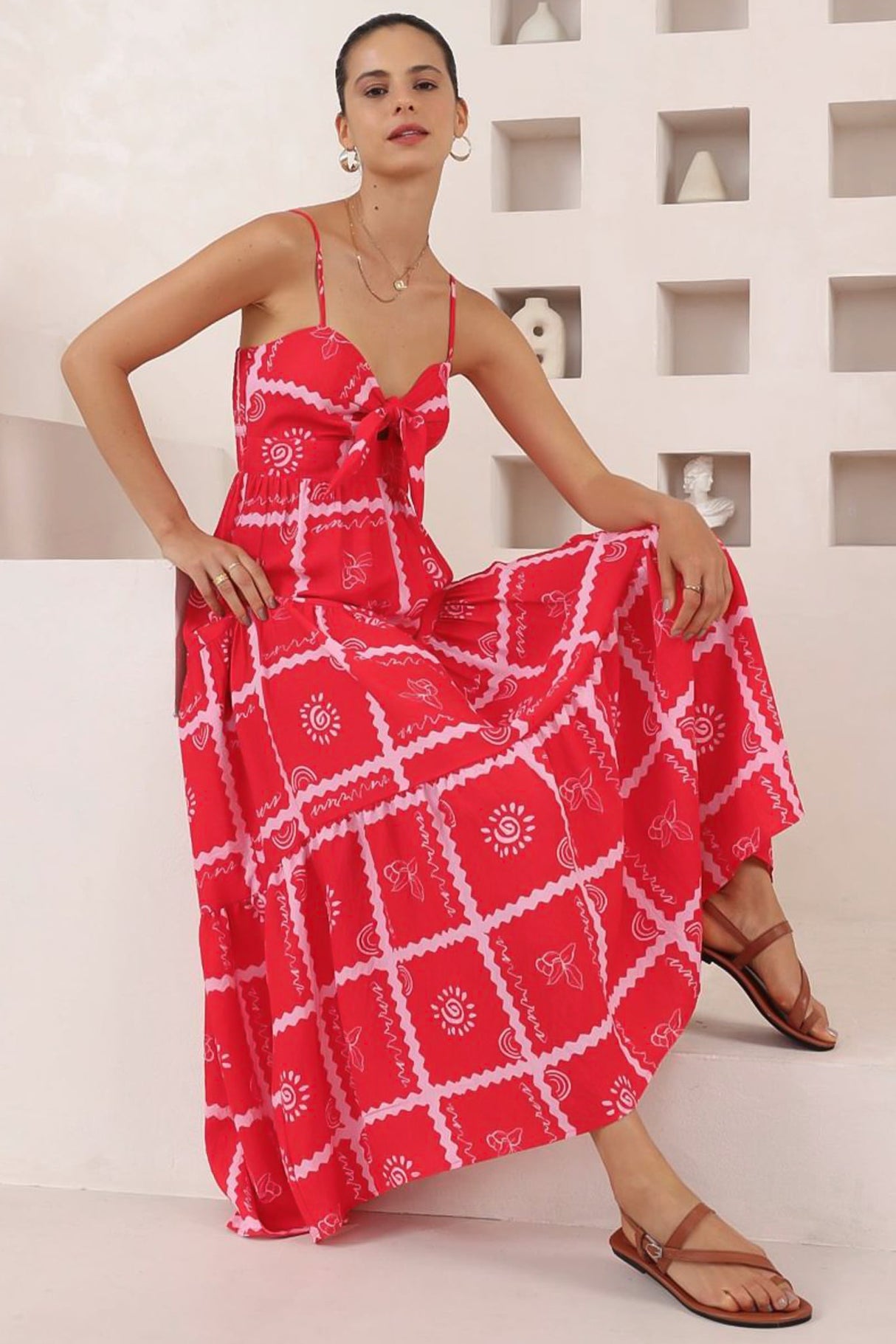 Carlee Maxi Dress - Sun Dress with Bow Detail at the Bust in Cambria Print
