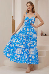 Carlee Maxi Dress - Sun Dress with Bow Detail at the Bust in Morelia Print