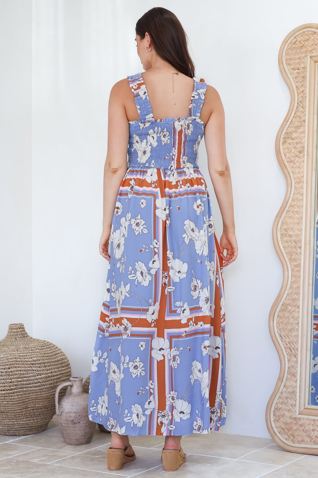 Carmelle Maxi Dress - Thick Strap Elasticated Bodice Sun Dress in Trinity Print
