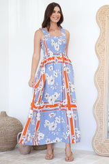 Carmelle Maxi Dress - Thick Strap Elasticated Bodice Sun Dress in Trinity Print