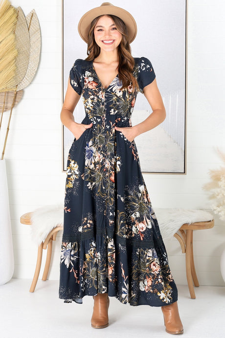 Carmen Indigo Maxi Dress Navy