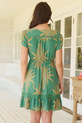 JAASE - Carmen Mini Dress: Butterfly Cap Sleeve Button Down A Line Dress with Lace Trim in Island Luxe Print