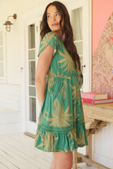 JAASE - Carmen Mini Dress: Butterfly Cap Sleeve Button Down A Line Dress with Lace Trim in Island Luxe Print