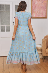 JAASE - Carmen Maxi Dress: Butterfly Cap Sleeve Button Down A Line Dress with Lace Trim in Laguna Fleur Print
