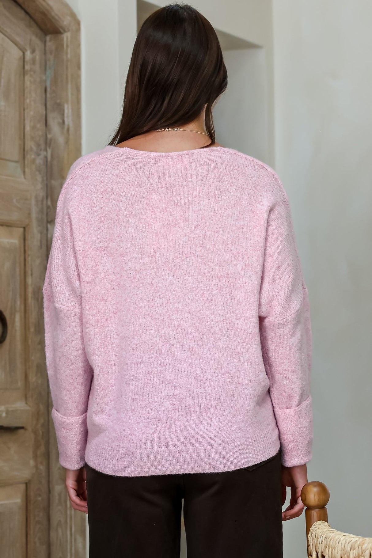 Carol Knit Top - Soft V Neck Batwing Sleeve Knit Top in Candy Floss Pink