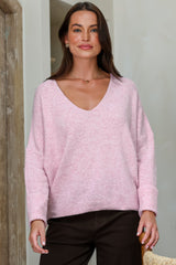 Carol Knit Top - Soft V Neck Batwing Sleeve Knit Top in Candy Floss Pink