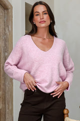 Carol Knit Top - Soft V Neck Batwing Sleeve Knit Top in Candy Floss Pink