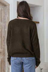 Carol Knit Top - Soft V Neck Batwing Sleeve Knit Top in Dark Chocolate