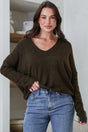 Model wearing Carol Knit Top in Dark Chocolate from Salty Crush