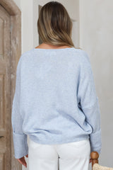 Carol Knit Top - Soft V Neck Batwing Sleeve Knit Top in Light Denim Blue