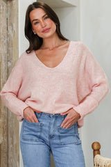 Carol Knit Top - Soft V Neck Batwing Sleeve Knit Top in Pink