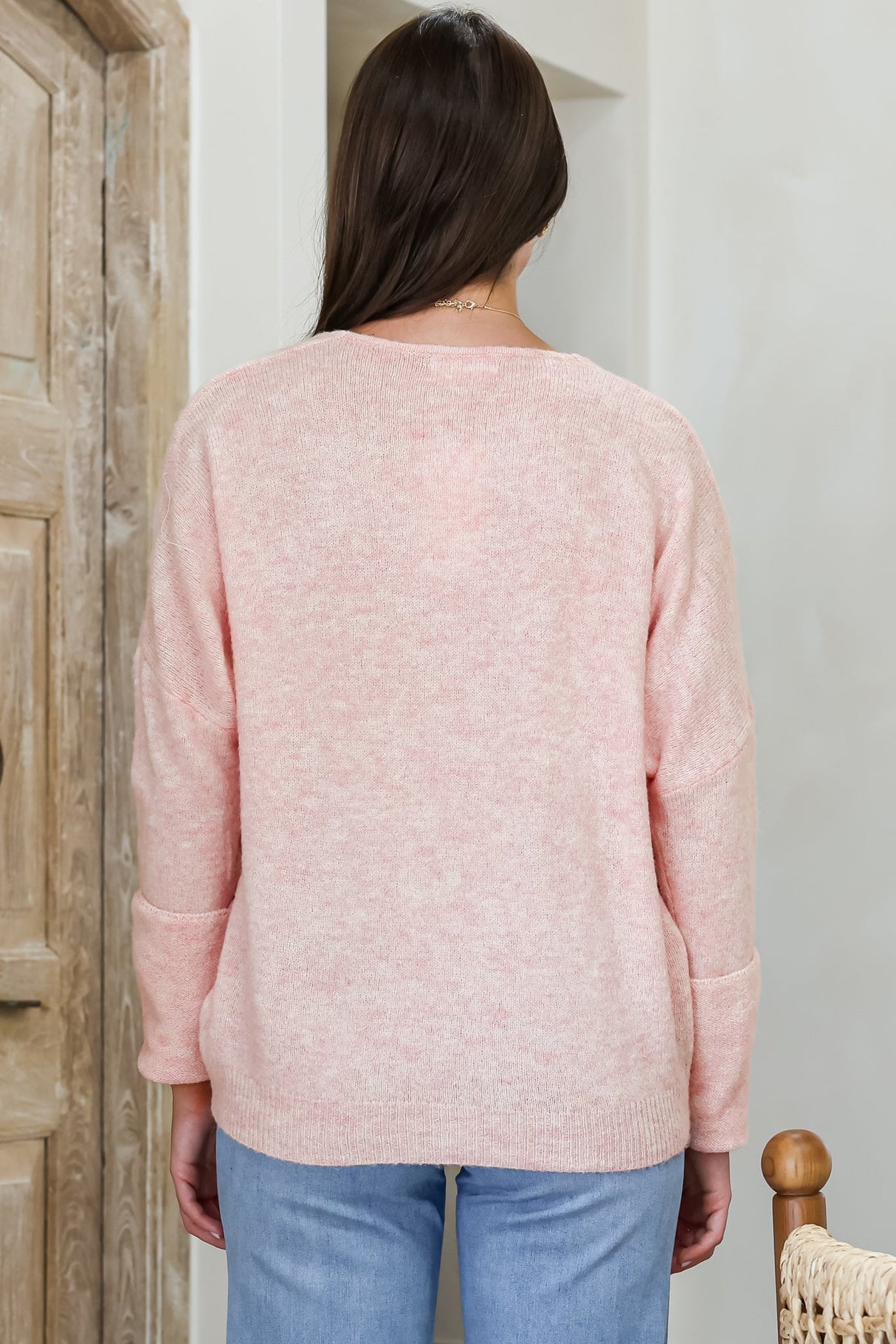Carol Knit Top - Soft V Neck Batwing Sleeve Knit Top in Pink