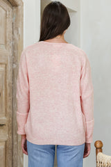 Carol Knit Top - Soft V Neck Batwing Sleeve Knit Top in Pink