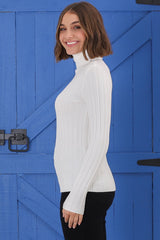 Carson Knit Top - Turtle Neck Knit Top with Scallop Hemlines in White