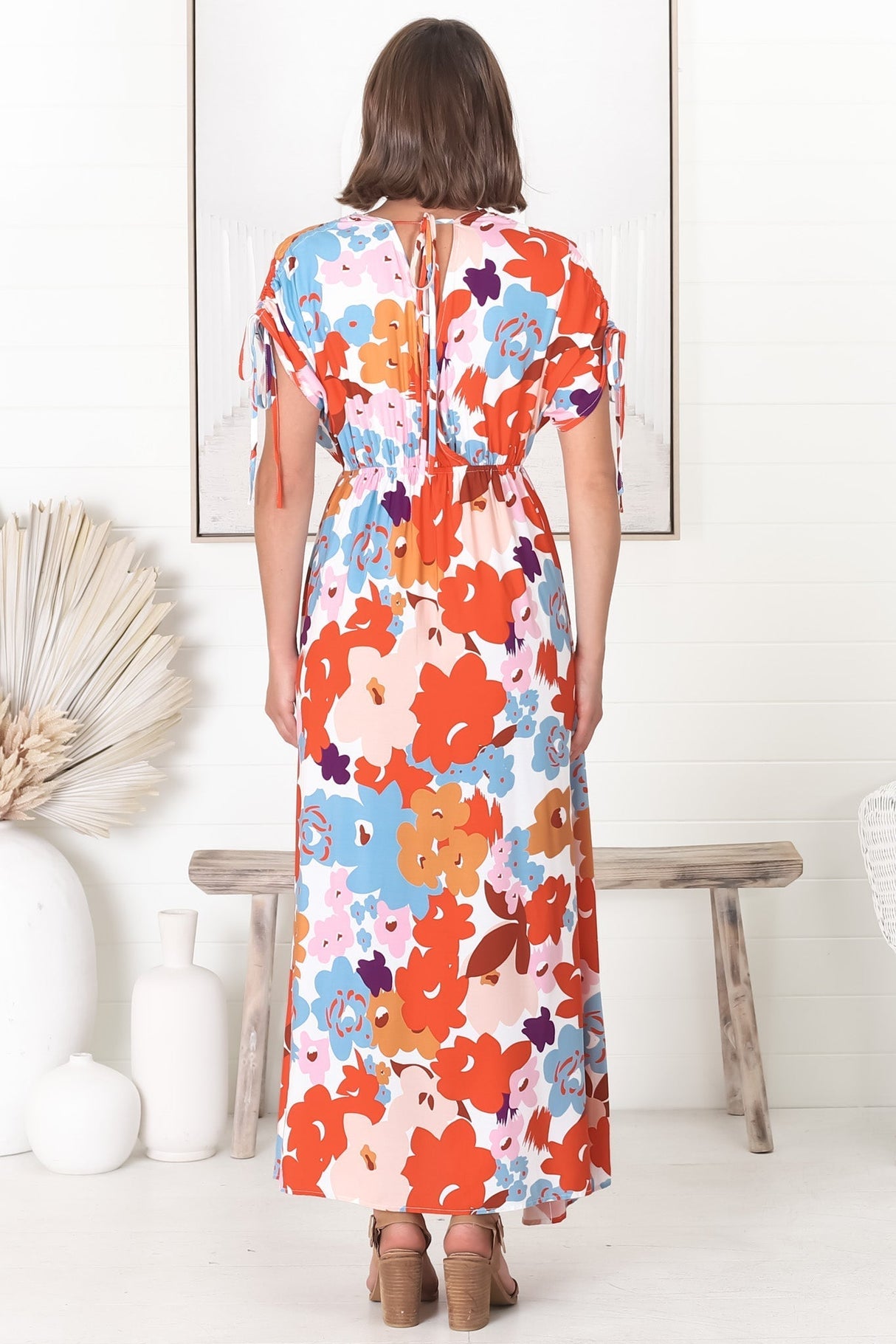 Cartia Maxi Dress - Cross Over Bodice Batwing Sleeves with Tie Detail Dress in Graphic Floral Print