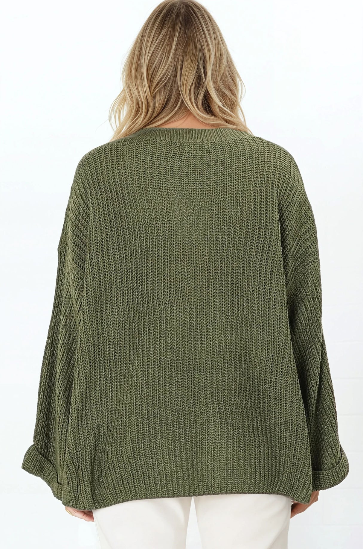 Casey Cardigan - Asymmetric Button Front Ribbed Cardigan in Olive