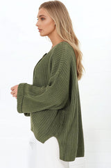 Casey Cardigan - Asymmetric Button Front Ribbed Cardigan in Olive