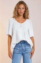 Model wearing Casita Top in White from Salty Crush