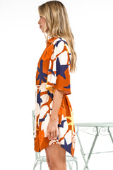 Catalina Mini Dress - Shirt Dress with Bell Sleeves and Rope Belt in Simba Print