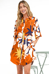 Catalina Mini Dress - Shirt Dress with Bell Sleeves and Rope Belt in Simba Print