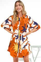 Catalina Mini Dress - Shirt Dress with Bell Sleeves and Rope Belt in Simba Print