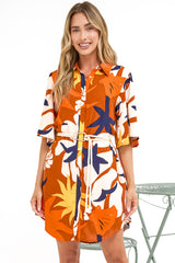 Catalina Mini Dress - Shirt Dress with Bell Sleeves and Rope Belt in Simba Print