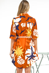 Catalina Mini Dress - Shirt Dress with Bell Sleeves and Rope Belt in Simba Print