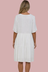 Zadie Mini Dress -  V Neck Front Button Placket Dress with Flutter Sleeves in White