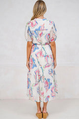 Andrea Midi Dress - Tiered Mandarin Collar Shirt Dress with Belt in Lazuli Print