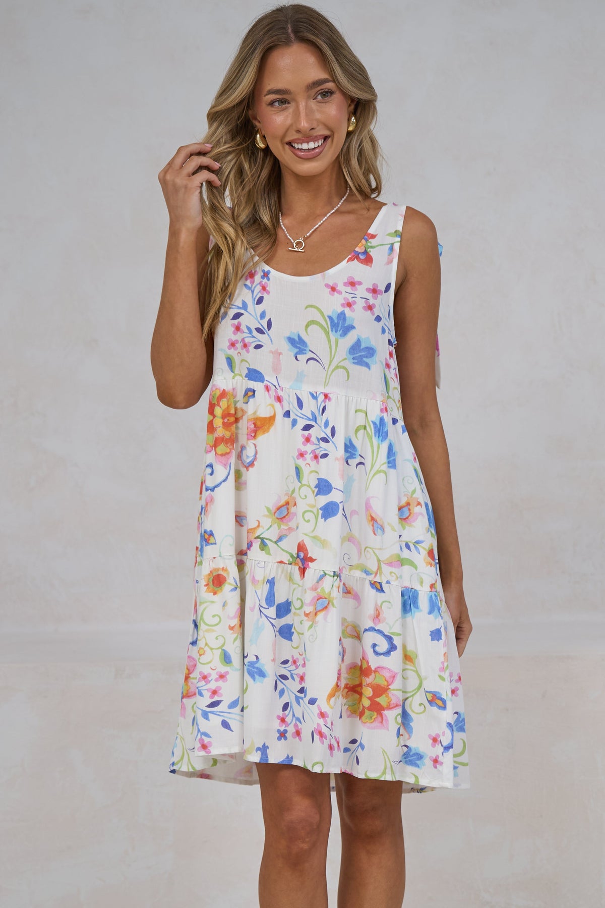 Byetta Mini Dress - Tie Shoulder Strap Sun Dress with Pockets in Rubie Print